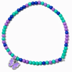 Claire's Club Green & Purple Butterfly Seed Bead Stretch Bracelet