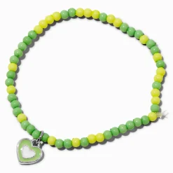 Claire's Club Green & Yellow Heart Seed Bead Stretch Bracelet