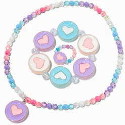 Claire's Club Heart Disc Beaded Jewelry Set - 3 Pack