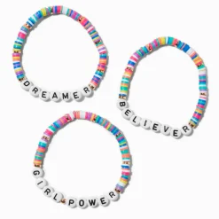 Claire's Club Inspirational Words Rainbow Heishi Bead Stretch Bracelets - 3 Pack