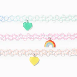 Claire's Club Kidcore Rainbow Tattoo Choker Necklaces - 3 Pack