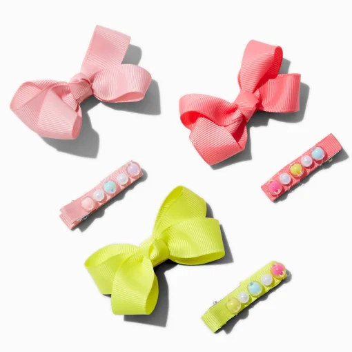 Claire's Club Loopy Hair Bow & Beaded Hair Clips - 6 Pack