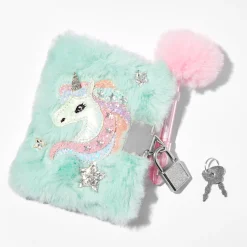 Claire's Club Mint Unicorn Furry Mini Lock Diary