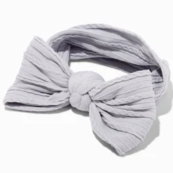 Claire's Club Nylon Ribbed Bow Headwrap - Grey