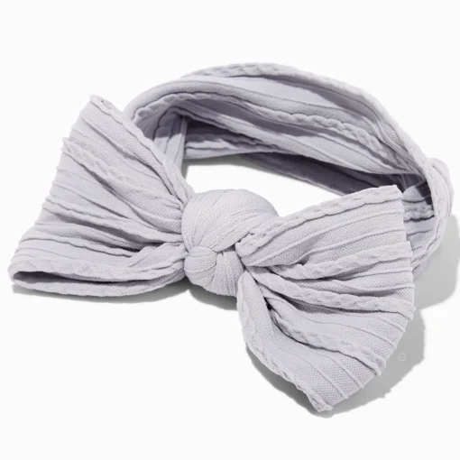 Claire's Club Nylon Ribbed Bow Headwrap - Grey