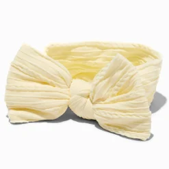 Claire's Club Nylon Ribbed Bow Headwrap - Ivory