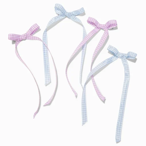 Claire's Club Pastel Gingham Hair Bow Clips - 4 Pack