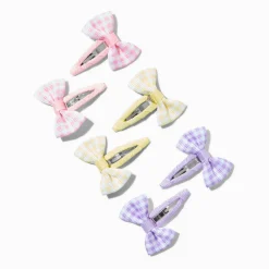 Claire's Club Pastel Gingham Hair Bow Snap Clips - 6 Pack