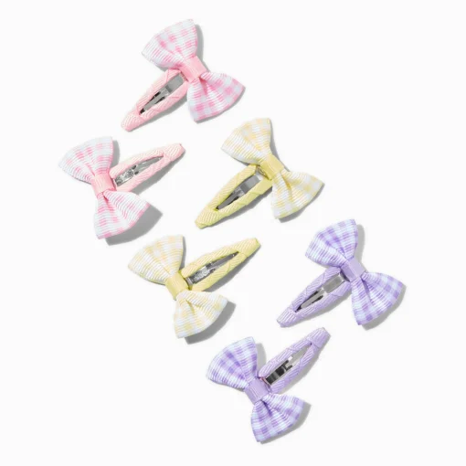 Claire's Club Pastel Gingham Hair Bow Snap Clips - 6 Pack