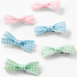Claire's Club Pastel Gingham Hair Bow Clips - 6 Pack