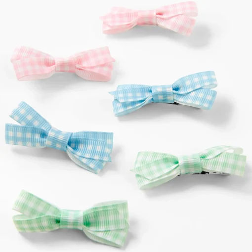 Claire's Club Pastel Gingham Hair Bow Clips - 6 Pack