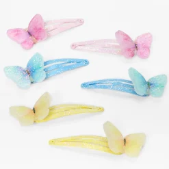 Claire's Club Pastel Glitter Butterfly Snap Hair Clips - 6 Pack