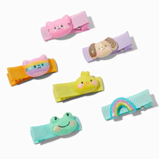 Claire's Club Pastel Glitter Critter Hair Clips - 6 Pack