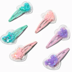 Claire's Club Pastel Heart Shaker Snap Hair Clips - 6 Pack