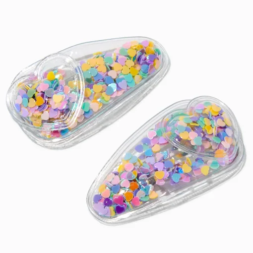 Claire's Club Pastel Heart Confetti Shaker Snap Hair Clips - 2 Pack