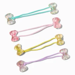 Claire's Club Pastel Iridescent Bow Charm Hair Ties - 4 Pack
