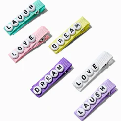 Claire's Club Pastel Ribbon Affirmation Hair Clips - 6 Pack