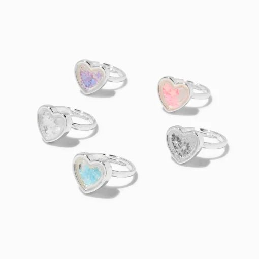 Claire's Club Pastel Shaky Heart Rings - 5 Pack