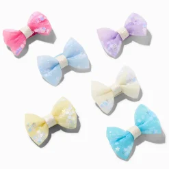 Claire's Club Pastel Star Sequin Hair Bow Clips - 6 Pack