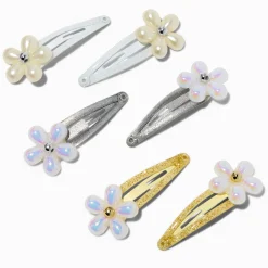 Claire's Club Pearl Flower Snap Hair Clips - 6 Pack