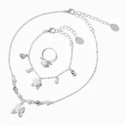 Claire's Club Pearl Rose Silver-tone Jewelry Set - 3 Pack