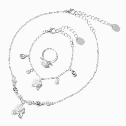 Claire's Club Pearl Rose Silver-tone Jewelry Set - 3 Pack