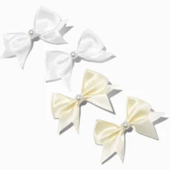 Claire's Club Pearl Satin Hair Bow Clips - 4 Pack