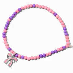 Claire's Club Pink & Purple Bow Seed Bead Stretch Bracelet