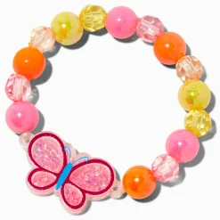 Claire's Club Pink Butterfly Shaker Charm Beaded Stretch Bracelet