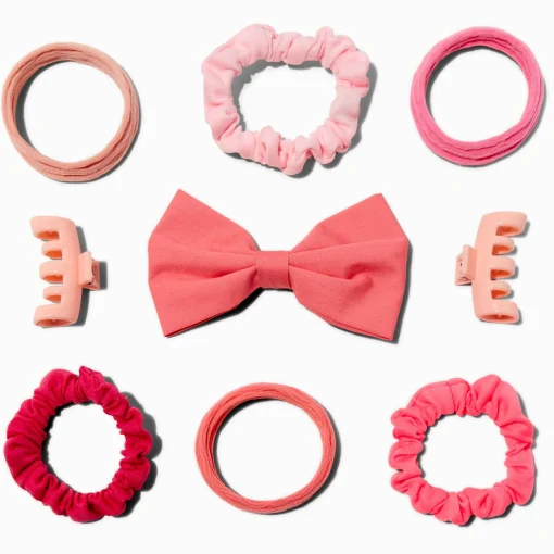 Claire's Club Pink Hair Bow & Hair Tie Set - 9 Pack