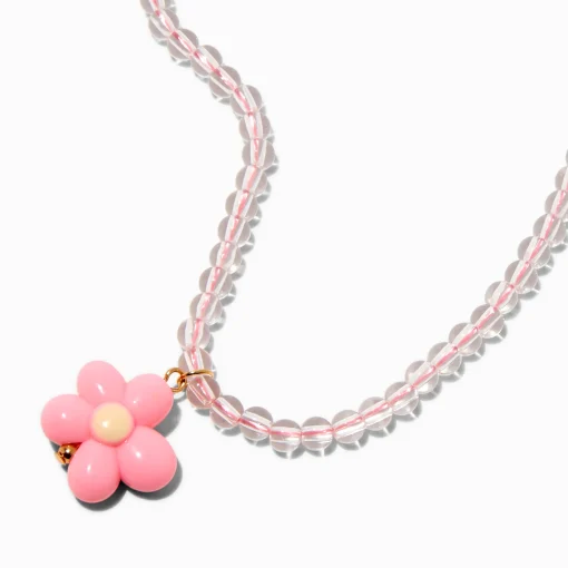 Claire's Club Pink Puffy Flower Pendant Necklace