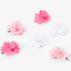 Claire's Club Pink Rosette Chiffon Hair Clips - 6 Pack