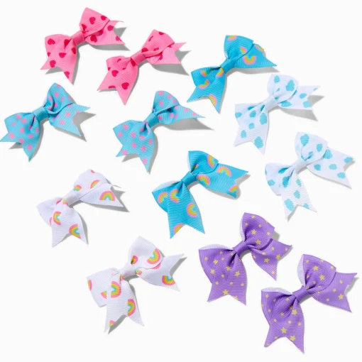 Claire's Club Printed Mini Hair Bow Clips - 12 Pack