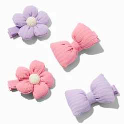 Claire's Club Puffy Daisy & Bow Hair Clips - 4 Pack