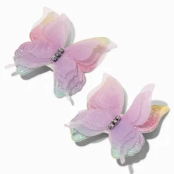Claire's Club Purple Glitter Butterfly Hair Clips - 2 Pack