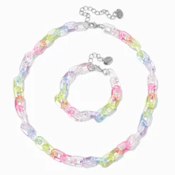 Claire's Club Rainbow Acrylic Chunky Chainlink Jewelry Set - 2 Pack