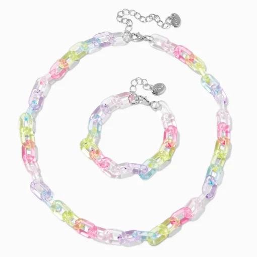 Claire's Club Rainbow Acrylic Chunky Chainlink Jewelry Set - 2 Pack