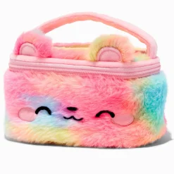 Claire's Club Rainbow Bear Furry Makeup Bag