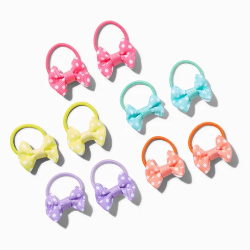 Claire's Club Rainbow Dot Bow Hair Ties - 10 Pack