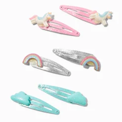 Claire's Club Rainbow Unicorn Glitter Polyresin Snap Hair Clips - 6 Pack