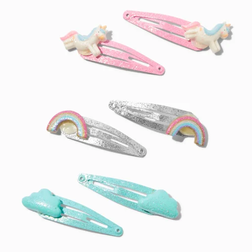 Claire's Club Rainbow Unicorn Glitter Polyresin Snap Hair Clips - 6 Pack