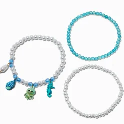 Claire's Club Sea Life Pearl Stretch Anklets - 3 Pack
