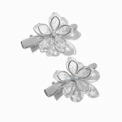 Claire's Club Silver Rhinestone Flower Hair Clips - 2 Pack