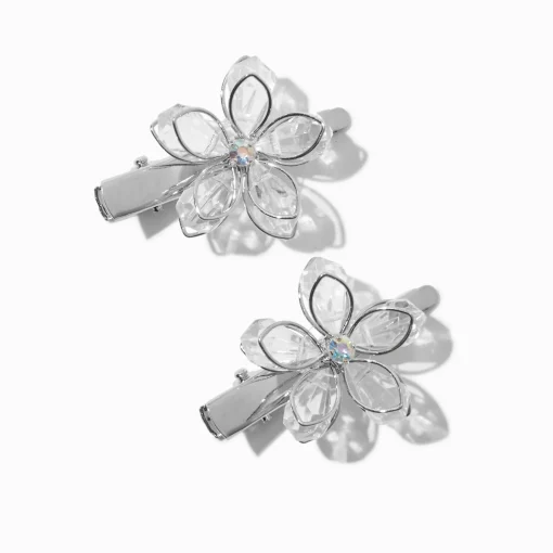 Claire's Club Silver Rhinestone Flower Hair Clips - 2 Pack