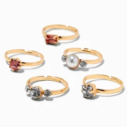 Claire's Club Special Occasion Gold-tone Rings - 5 Pack