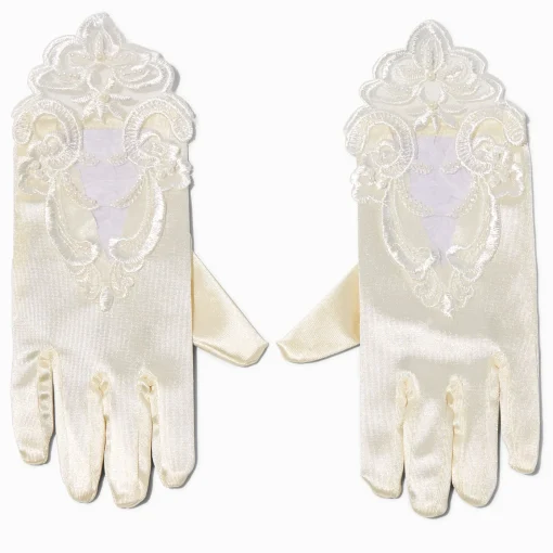 Claire's Club Special Occasion White Satin Embroidered Gloves - 1 Pair