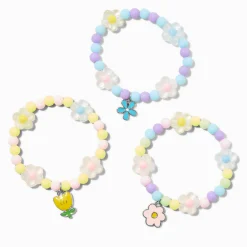 Claire's Club Spring Floral Beaded Charm Stretch Bracelets - 3 Pack