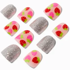 Claire's Club Strawberry Press On Vegan Faux Nail Set - 10 Pack