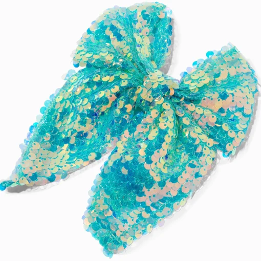 Claire's Club Teal Chiffon Sequin Hair Bow Clip