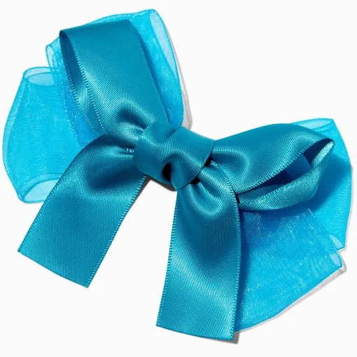 Claire's Club Teal Satin Chiffon Hair Bow Clip